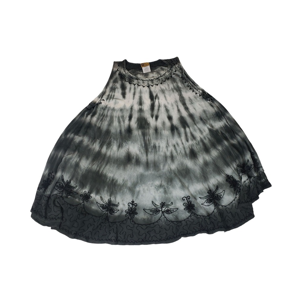 In Gear Tie Dye Embroidered Sleeveless Top Black Gray White Boho OSFM India